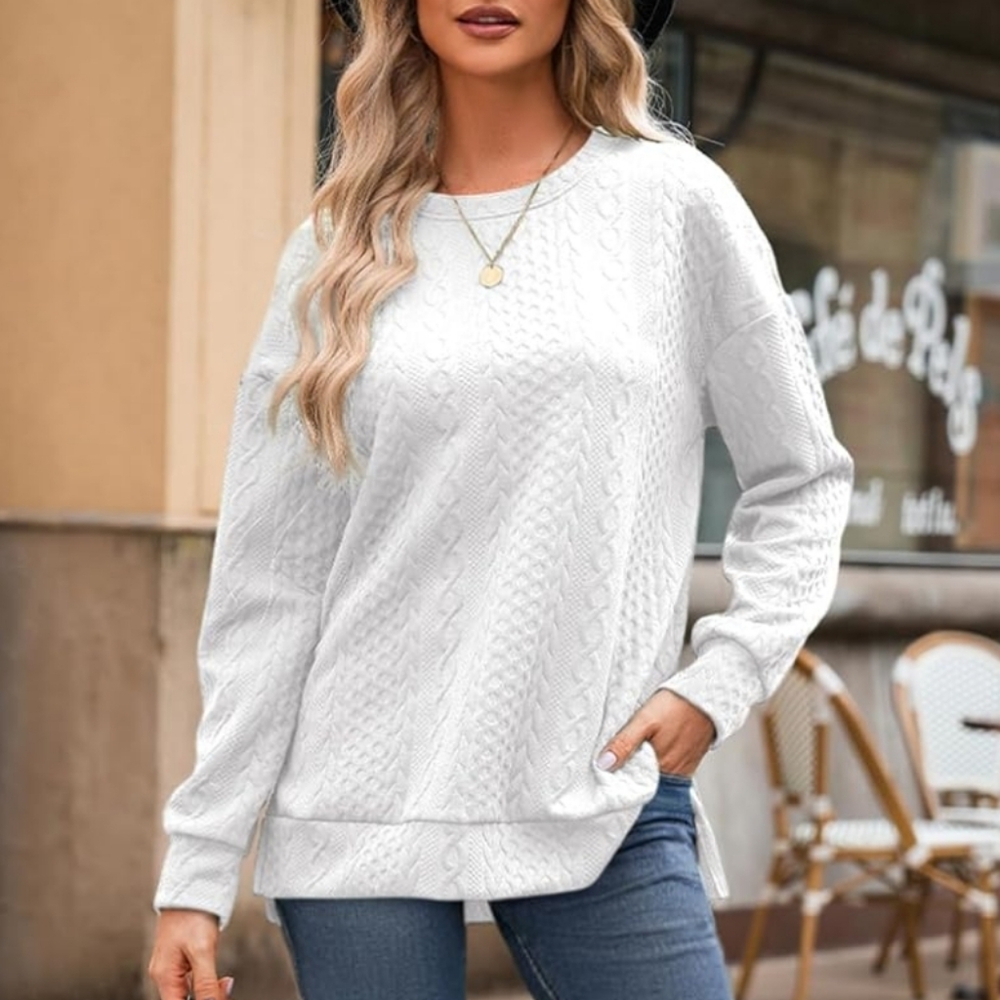 Dokotoo Womens Pullover Shirts Crewneck Long Sleeve Knit Textured Tunic Tops